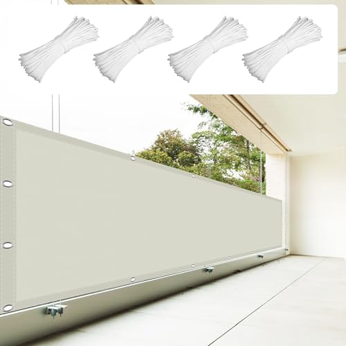 Sonnensegel Rechteckig mit Ösen 0.7 x 3.8 m Rechteckig Wasserdicht 98% UV Schutz Balkonbespannung Reißfest mit Spannseilen mit Ösen für Balkon Camping Terrasse Pergola, Beige von YUGAOYU