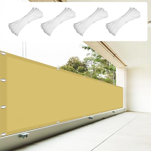 Sonnensegel Rechteckig mit Ösen 2.1 x 3.8 m Rechteckig Wasserdicht 98% UV Schutz Balkonbespannung Reißfest mit Spannseilen mit Ösen für Balkon Camping Terrasse Pergola, Creme Farben von YUGAOYU