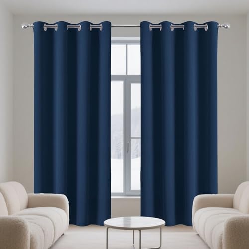YUGAOYU Gardinen mit Kräuselband 120 x 156 cm Thermogardine Kälteschutz Warm Hitzeschutz Verdunkelnde Gardinen mit Ösen Vielen Farben Und Größen für Büros Wohnzimmer Schlafzimmer, Dunkelblau von YUGAOYU