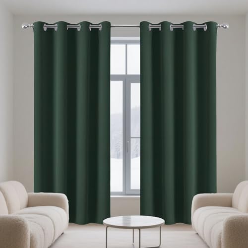 YUGAOYU Gardinen mit Kräuselband 124 x 142 cm Thermogardine Kälteschutz Warm Hitzeschutz Verdunkelnde Gardinen mit Ösen Vielen Farben Und Größen für Büros Wohnzimmer Schlafzimmer, Dunkelgrün von YUGAOYU