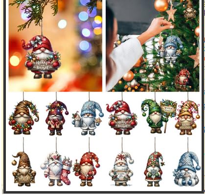 12 Stück Holzanhänger Weihnachten Weihnachtsbaum Deko Holzornamente Hängende Weihnachten Zwerg Holz Hängende Ornamente Weihnachtsbaumschmuck Christbaumschmuck für Weihnachtsfeier Dekor von YUGHGH