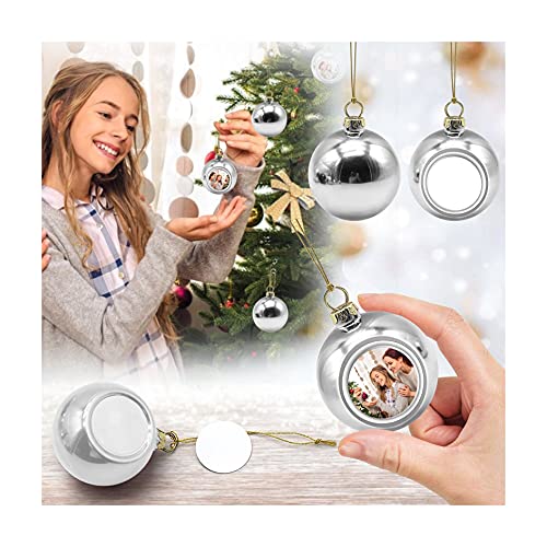 Christbaumkugeln Weihnachtsbaum Deko 1 PC Jede Kugel ist einem Wärmeübertragungs-Aluminiumblech ausgestattet Sie können Ihre eigenen Bilder basteln auf die Weihnachtskugeln kleben (Silber, 8CM) von YUGHGH