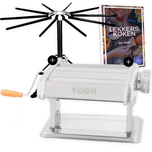 YUGN Manuelle Nudelmaschine und Nudeltrockner - Pastatrocker für Nudeln und spülmaschinenfest - Edelstahl Nudelmaschine mit austauschbarer Kopf- und Tischklemme und Gummifüßen - Kostenloses E-Book von YUGN