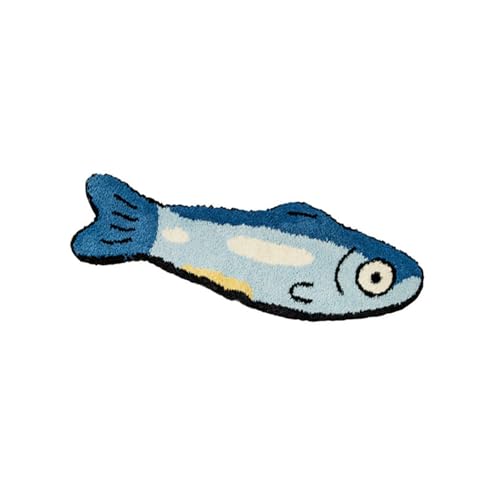 Beflockter Teppich mit lustigem Fischmuster, stabile Oberflächen, ideal für Kinderzimmer, Wohnzimmer, einfache Pflege, Fischform von YUGSHNKFC