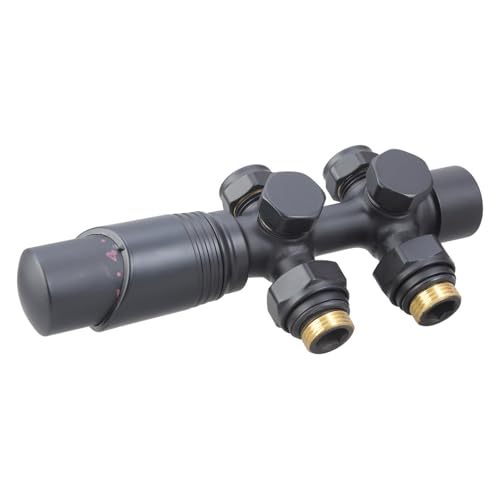 Messing Anthrazit Heizungszubehör Heizkörper Ventile Set mit Thermostat für komfortable Wohnumgebung G1/2 Heizungszubehör von YUGSHNKFC