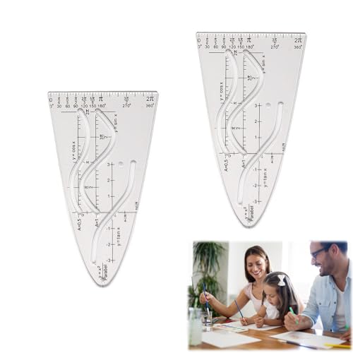 2 Stück Parabelschablone Mathe, Kurvenschablone, Normalparabel Schablone, Parabel Zeichenschablone, Geometrie Kurvenschablone Lineal, Für Studenten Büro Designer Malerei, Cosinus Tangens von YUGUOLAN