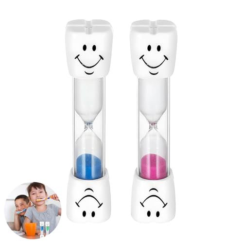 2 Stück Sanduhren Set Für Kinder, Sanduhr Zähneputzen Kinder, Zahnputzuhr Kinder 3 Minuten, Smiley Zahnbürste Sanduhr, Für Küche, Kinder Zähneputzen,Zuhause, Büro Und Spiel-Timer (Rosa, Blau) von YUGUOLAN