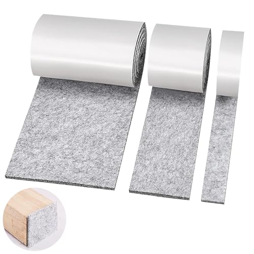 3 Rollen Filzband Selbstklebend(100 * 10cm+100 * 5cm+100 * 2cm), Klebefilz Selbstklebend, Selbstklebender Filz, Filzgleiter Selbstklebend, Schneiden Sie Jede Form, Für Stühle Möbel (Grau) von YUGUOLAN