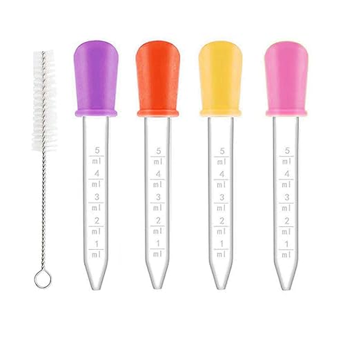4 Stück Pipette 5ml, Liquid Dropper, Dropper Pipette, Pipetten Kinder, Pipette Dünger, Silikon Pipetten, Und 1 Stück Strohbürsten, Für Pflanze, Haustier Und Süßigkeitenformen Bastelarbeiten von YUGUOLAN