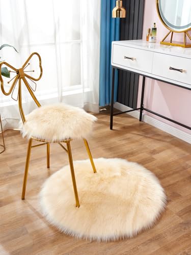 YUGWNN Creme farben Waschbarer Klein Teppich Rund, Stuhl Sitzkissen，Flauschiger Teppiche,Teppich Schlafzimmer Rundezur, Dekoration Von Wohn-, Schlaf- Oder Kinderzimmer,Fotografie-Requisiten,50 cm rund von YUGWNN