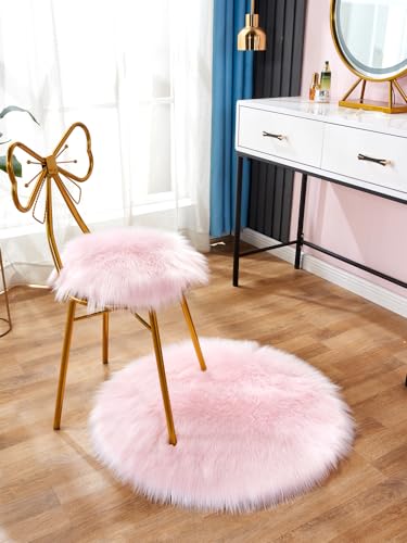 YUGWNN Hell-Pink Waschbarer Klein Teppich Rund, Stuhl Sitzkissen，Flauschiger Teppiche,Teppich Schlafzimmer Rundezur, Dekoration Von Wohn-, Schlaf- Oder Kinderzimmer,Fotografie-Requisiten,40 cm großes von YUGWNN
