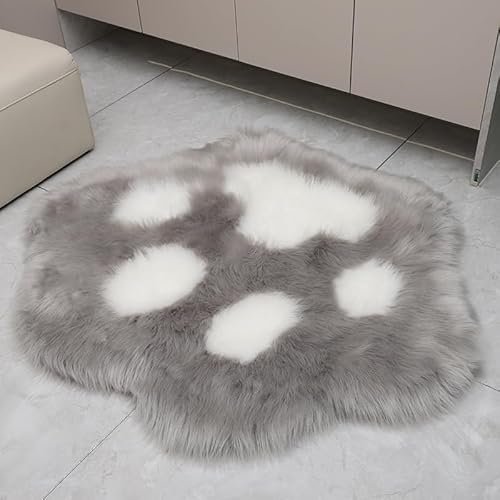 YUGWNN Niedlicher Teppich Katzenpfoten,Lammfell Imitat Fellteppich Kunstfell Teppich,Schlafzimmer Kinderzimmer Deko Langflor Teppiche,60x51cm/23.6x20in,Grau von YUGWNN