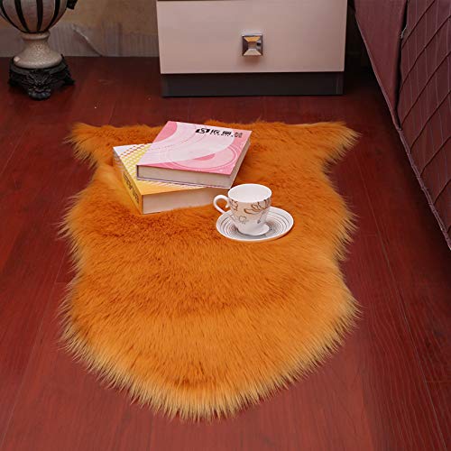 YUGWNN Orange Longhair Fell Optik Nachahmung Wolle Bettvorleger,Schlafzimmer Teppich Kuschelig Weich Flauschig,40x60cm/15.7x23.6in von YUGWNN