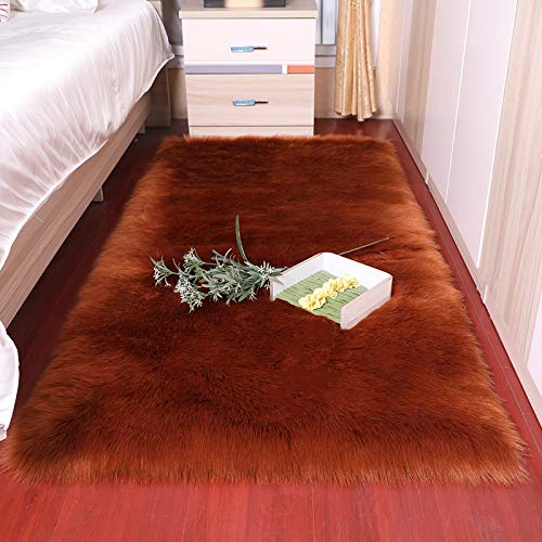 YUGWNN Rotbraun Longhair Fell Optik Nachahmung Wolle Wohnzimmer Teppich,Pflegeleicht Wohnzimmer, Esszimmer, Schlafzimmer - Fellteppich - Carpet,50x150cm/19.7x59.0in von YUGWNN
