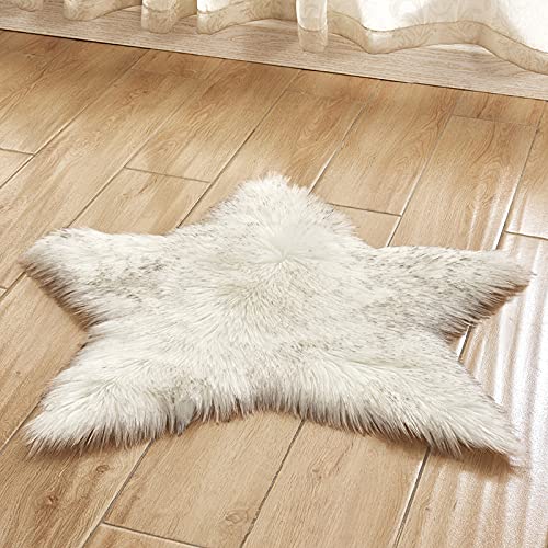 YUGWNN WeißE Schwarze Lammfell Teppich Flausch Fell füR Couch,Waschbar Fell füR Sessel Stuhl Decke,Sterndurchmesser 60cm/23.14in von YUGWNN