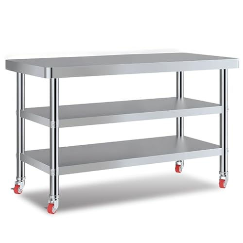 YUGXTH Edelstahl Arbeitstisch Küche, Hochleistungs Arbeits und Vorbereitungstisch, Gewerblicher Arbeitstisch zur Lebensmittelzubereitung, Edelstahl-Küchenarbeitsplatte for Das Home Kitchen(3layer,70x6 von YUGXTH