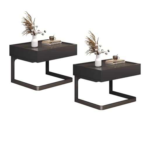 YUGXTH Nachttisch im 2er-Set, Nachttisch mit Ausziehbaren Schubladen, Beistelltisch, C-förmiger Beistelltisch for Die Couch, Sofatisch mit Metallrahmen for Das Wohnzimmer (Color : Black-2pc) von YUGXTH