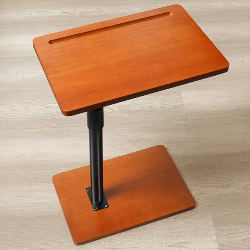 YUHFERA 360° drehbares Sofatablett für Couch-Armlehnen – höhenverstellbarer Beistelltisch für Bett oder Stuhl mit Handy- und Tablet-Schlitzen, TV-Tablett, Beistelltisch für kleine Räume (Mahagoni von YUHFERA