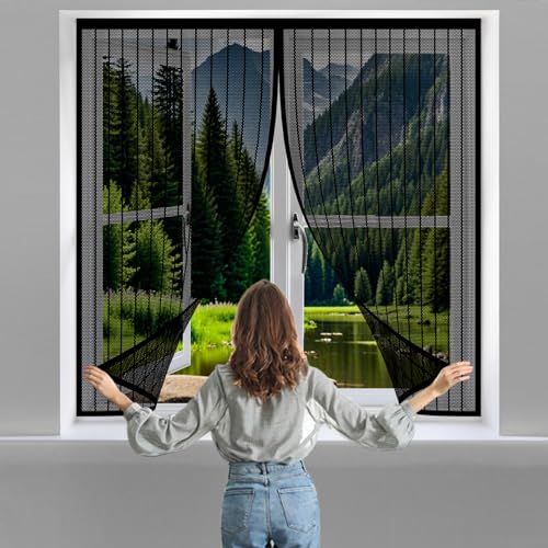 Fliegengitter Fenster Magnet 100 x 120 cm Moskitoschutz Magnetvorhang Volle Größe, Schwerem Netzmaterial für Alle Tür- Und Fenstergrößen, Schwarz von YUHUILI