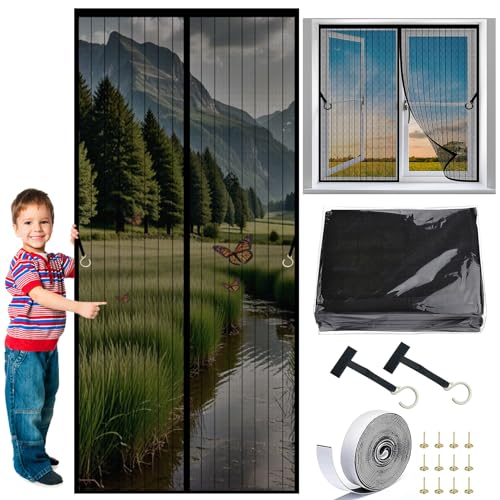 Fliegengitter Fenster Magnet 55 x 190 cm Insektenschutz Rollo Selbstklebend Fliegenvorhang Hände Frei für Alle Tür- Und Fenstergrößen, Schwarz von YUHUILI