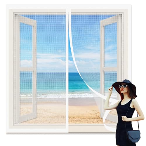 Magnet Fliegengitter Fenster Auf Maß 115 x 123 cm Insektenschutz Magnet Fliegengitter Ohne Bohren Automatisches Schließen für Alle Arten von Fenstern, Weiß von YUHUILI