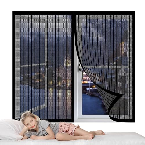 Magnet Fliegengitter Fenster Klein 99 x 115 cm Insektenschutz Atmungsaktiver Masche Fliegengitter Ohne Bohren Fliegenschutz für Terrasse Schlafzimmer Usw., Schwarz von YUHUILI