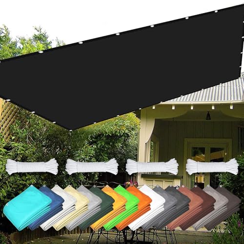 Markisenstoff 3.1 x 3.3 m Wasserabweisend Sonnensegel Sonnenschutz-Schattennetz mit Ösen Segeltuch 4 × 1.5 M Seile für Patio Hinterhof Rasengarten, Schwarz von YUHUILI