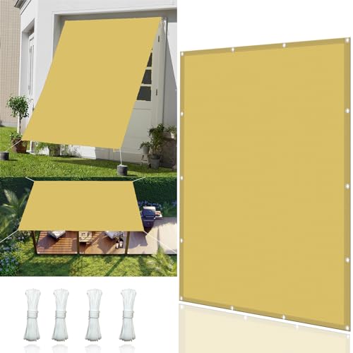 Schattiernetz mit Öse 2 x 4.5 m, Sunsail Sonnensegel Uv-Schutz inkl Befestigungsseile Sonnensegel Balkon mit Ösen Und Befestigungsseile, Sandgelb von YUHUILI