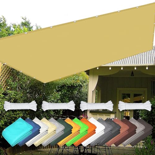 Segeltuch mit Ösen im Viele Größe Und Farben 1.9 x 3.6 m 100% Wasserabweisend 98% UV Beständig Sichtschutz Balkon mit Ösen Ohne Bohren mit Seil für Terrasse Garten, Sandgelb von YUHUILI