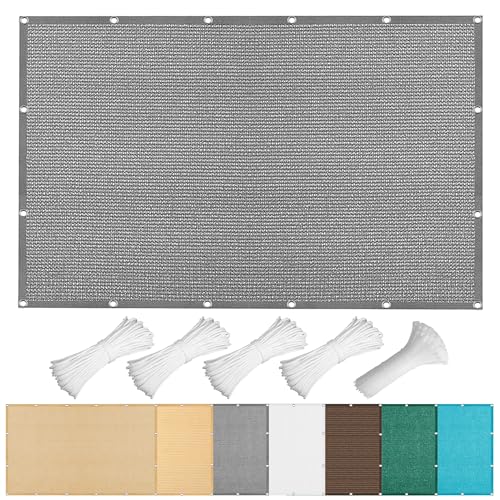 Sonnensegel Wasserabweisend 160 x 270 cm Rechteckig Atmungsaktiv 98% UV Schutz Pergola Garten Balkon Schattentuch inkl Befestigungsseile für Garten Camping, Hellgrau von YUHUILI