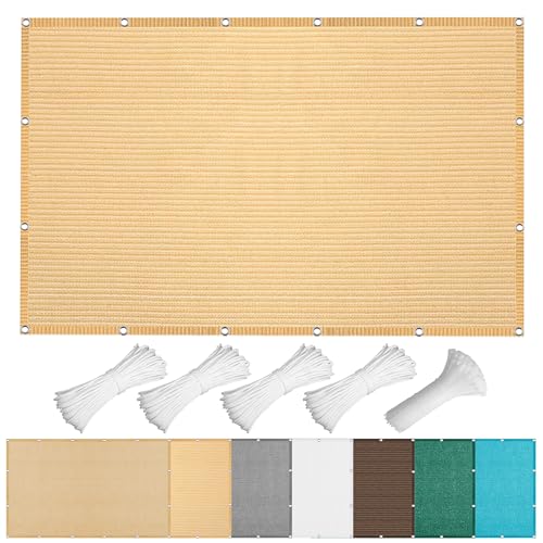 Sonnensegel Wasserabweisend 250 x 260 cm Rechteckig Atmungsaktiv 98% UV Schutz Pergola Garten Balkon Schattentuch inkl Befestigungsseile für Garten Camping, Creme Farben von YUHUILI