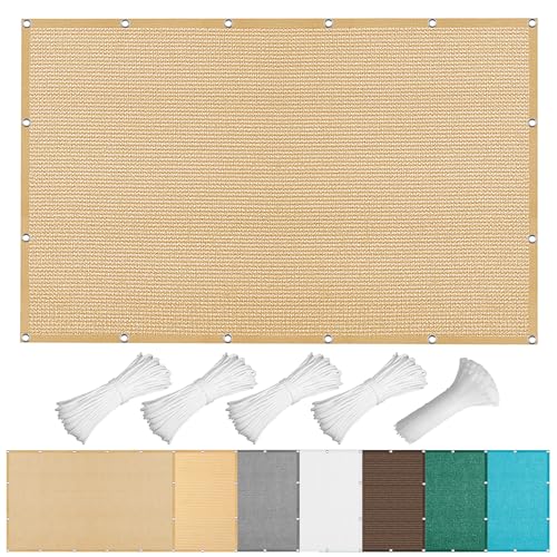 Sonnensegel Wasserabweisend 275 x 360 cm Rechteckig Atmungsaktiv 98% UV Schutz Pergola Garten Balkon Schattentuch inkl Befestigungsseile für Garten Camping, Sandgelb von YUHUILI