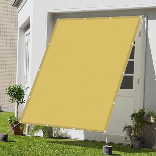 Sonnensegel Wasserdicht 1.4 x 2.2 m, Sonnensegel Sonnentuch PES Polyester Sonnenschutz UV Schutz Sonnensegel Balkon mit Ösen Und Befestigungsseile, Sandgelb von YUHUILI