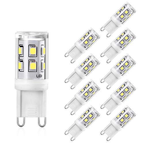 Yuiip G9 LED Lampen 2W Kaltweiß 6000K LED Glühlampe Ersatz für 20W 25W Halogen Lampe, G9 Sockel LED Birnen, AC220-240V, 360° Abstrahlwinkel Birne, Nicht Dimmbar, CRI> 83,10er Pack von YUIIP