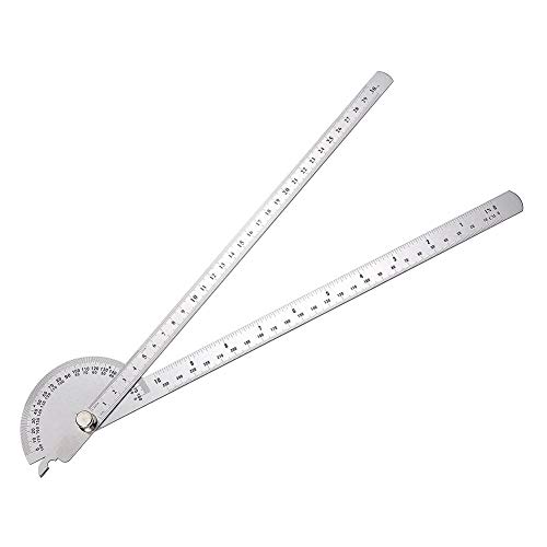 YUIP 1 Stück Winkelmesser Edelstahl Gradmesser Grad Winkelmesser Metall Winkellineal 180 Grad Edelstahl-Winkelmesser mit Rundkopf metrisch einstellbare Messungen 0-180 Grad von YUIP