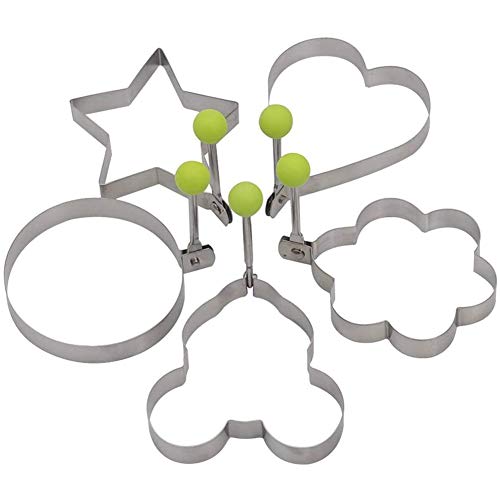 YUIP 5er Pack Spiegeleiform Edelstahl Bratring, Edelstahl Eier Pochringe mit Silikongriffen Verschiedene Formen Eierringe für Frühstück Grillplatte Pfanne Küchenwerkzeug YUIP 5er Pack Spiegeleiform Edelstahl Bratring, Edelstahl Eier Pochringe mit Silikongriffen Verschiedene Formen Eierringe für Frühstück Grillplatte Pfanne Küchenwerkzeug von YUIP