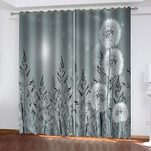 YUIUPD Blickdichte Gardinen Wohnzimmer - 2Er Set Ösenvorhang Für Schlafzimmer Kinderzimmer Küchengardinen 215X264cm Modern 3D Löwenzahn Pflanze Muster Thermo Vorhänge Verdunkelung von YUIUPD