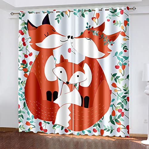 YUIUPD Verdunkelungsvorhang Kinderzimmer Junge Mädchen - Vorhänge Blickdicht Mit Ösen - Cartoon Kreativer Fuchs Digitaldruck 3D - Thermogardine Für Schlafzimmer Wohnzimmer 2Er Set 200X160cm(HxB) von YUIUPD