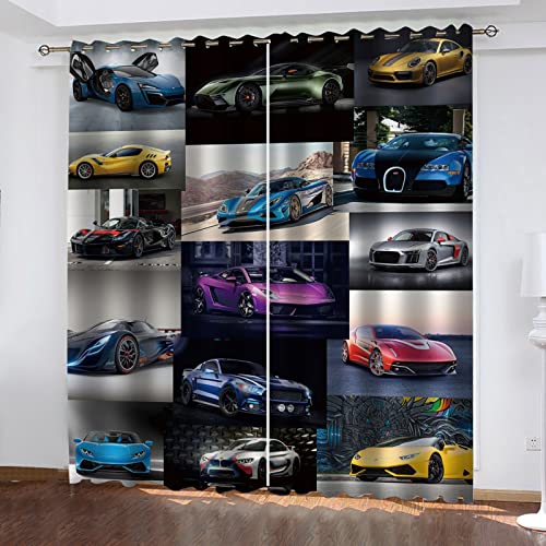YUIUPD Vorhang Blickdicht Kinderzimmer 2Er Set, Ösenvorhang 3D Mode-Sportwagen-Druck Muster, Verdunklungsvorhänge Schlafzimmer Wohnzimmer 260X280cm (Hxb) Thermogardine Fensterdekoration von YUIUPD