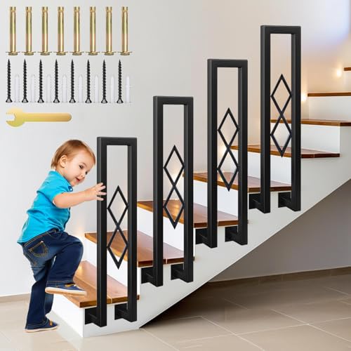 YUJEYHD U Förmiger Treppengeländer Innen Handläufe mit Rhombus Ziergeländer, Geländer Außen für Balkongeländer, Brüstungsgeländer und Eingangsgeländer, Seiteninstallation (Schwarz, 75cm) von YUJEYHD