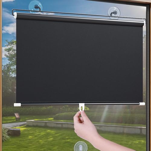 YUJIANHUAA Rollo mit Saugnapf,Sonnenschutz Rollos,99% Verdunkelung Rollo,Temporäre Jalousien Für Fenster,Tragbare,Sichtschutz,für Zimmer,Dachboden,Büro,Auto,Reisen,Schwarz (50cm x 125cm) von YUJIANHUAA