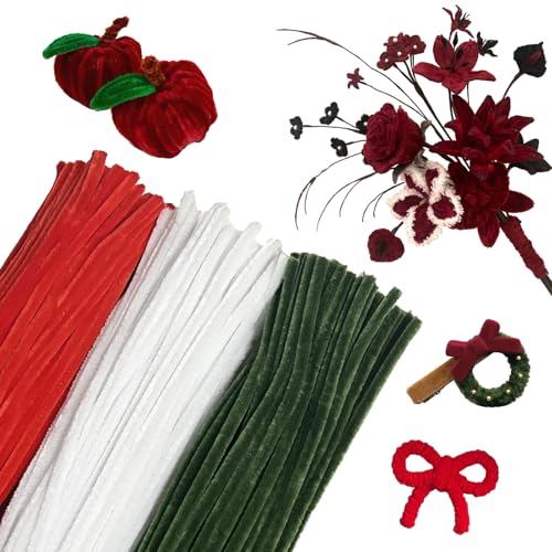 Pfeifenputzer Zum Basteln 300 Stück 3 Farben Pfeifenreiniger Grün Weiß Rot 30CM Chenilledraht Pipe Cleaner Biegeplüsch Basteldraht für Kreative DIY Projekte Dekorationen und Basteldeko von YUJINGTING