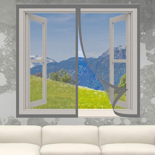 Magnet Fliegengitter Fenster Übergrösse 115 x 165 cm Insektenschutz Atmungsaktiver Masche Fliegengitter Ohne Bohren Magnetische Adsorption für Alle Fenster Bis, Grau von YUJINLIU