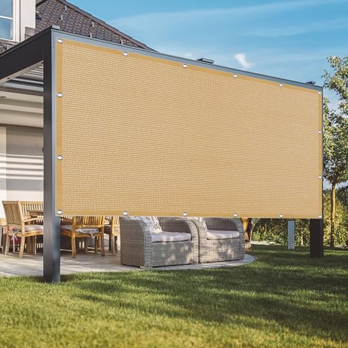 Sonnensegel Atmungsaktiv 120 x 610 cm Rechteckig Atmungsaktiv 98% UV Schutz Outdoor Schattiernetz mit Ösen mit Ösen Segeltuch 4 × 1.5 M Seile für Terrasse Camping, Sandgelb von YUJINLIU