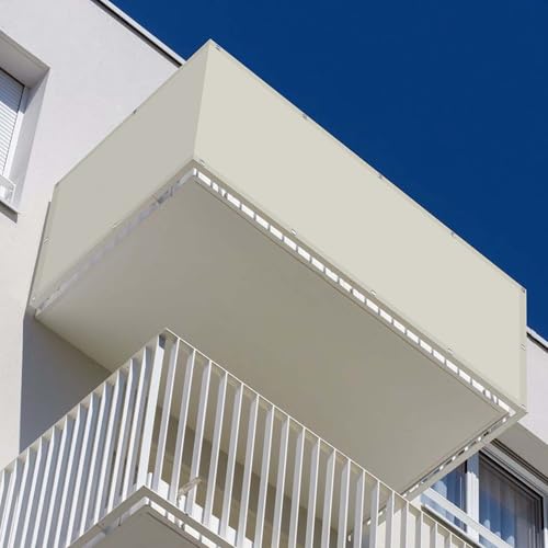 Sonnensegel Balkon 270 x 355 cm Rechteckig Wasserdicht 98% UV Schutz Schattennetz Segeltuch Meterware inkl Befestigungsseile für Balkon Camping Terrasse Pergola, Beige von YUJINLIU