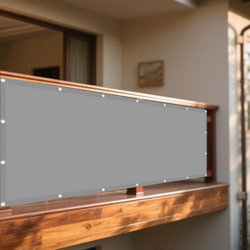 Sonnensegel Balkon 430 x 440 cm Rechteckig Wasserdicht 98% UV Schutz Regenschutz Überdachung mit Ösen Reißfest Wetterfest UV Schutz Ohne Bohren für Garten Camping, Hellgrau von YUJINLIU
