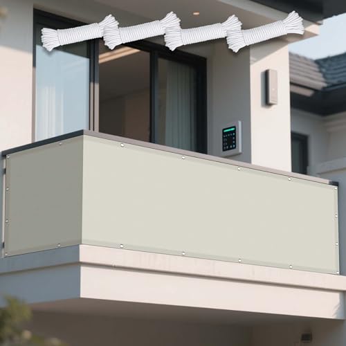 Sonnensegel Rechteckig mit Ösen Wasserdicht 170 x 595 cm Rechteckig Wasserdicht 98% UV Schutz Sonnendach Oxford-Gewebe Ohne Bohren mit Ösen Segeltuch für Garten Terrasse, Beige von YUJINLIU