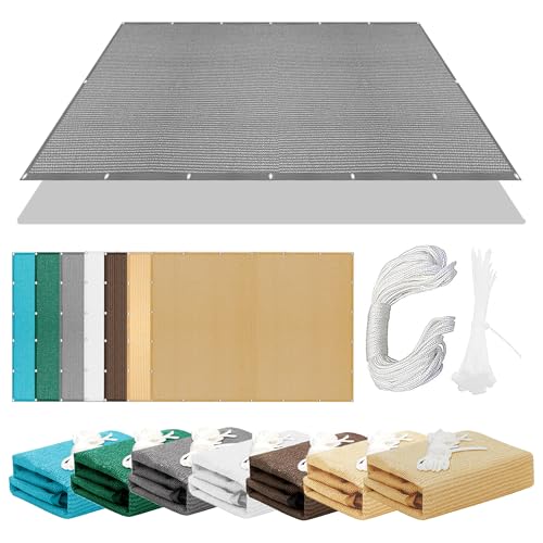 Sonnensegel Wasserabweisend 430 x 452 cm Rechteckig Atmungsaktiv 98% UV Schutz Wiederverwendbar Sonnennetz Ohne Bohren mit Ösen Segeltuch für Garten Balkon & Terrasse, Hellgrau von YUJINLIU