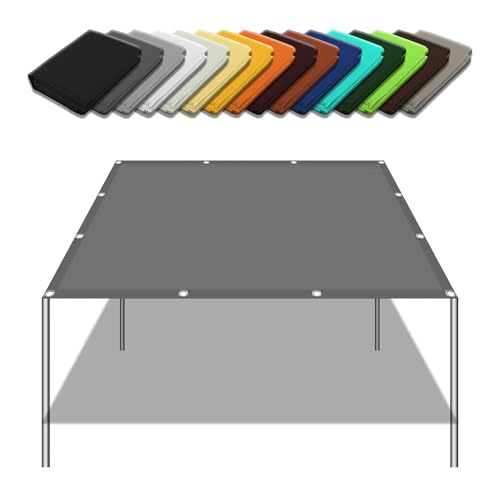 Sonnensegel Wasserdicht Quadratisch 2.4 x 2.8 m Wasserabweisend Windabweisend Terrasse Überdachung mit Ösen Segeltuch 4 × 1.5 M Seile für Garten Balkon, Hellgrau von YUJINLIU