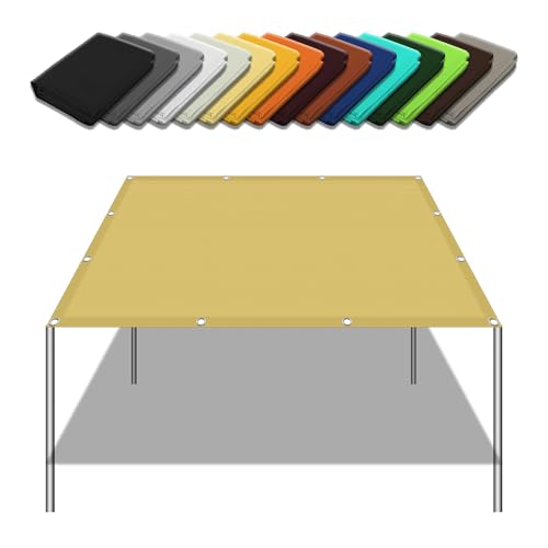Sonnensegel Wasserdicht Quadratisch 2.8 x 3.4 m Wasserabweisend Windabweisend Terrasse Überdachung mit Ösen Segeltuch 4 × 1.5 M Seile für Garten Balkon, Sandgelb von YUJINLIU